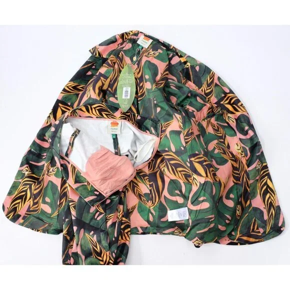 Farm Rio sz XS pant suit jacket velour palm tiger leaf tropical print